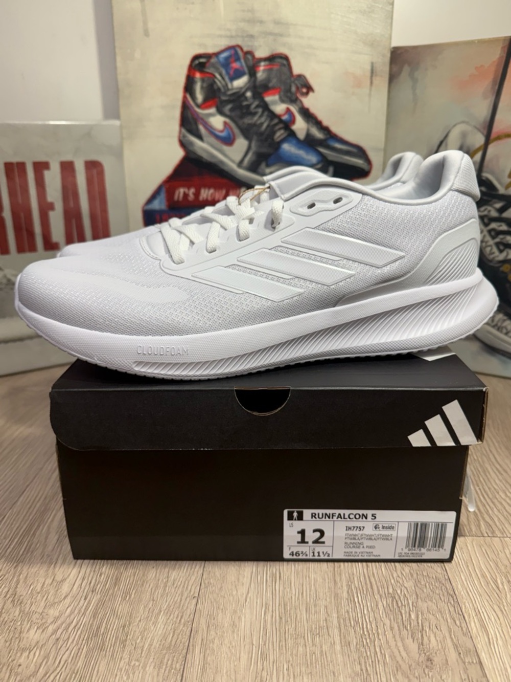 New adidas Runfalcon 5 Triple White Running Shoes Sneakers Size 11.5, 12 Men